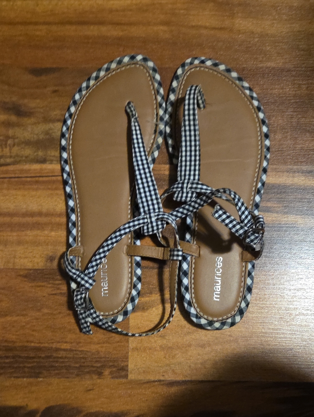 Maurices Brown Sandal with Black-and-White Gingham Straps